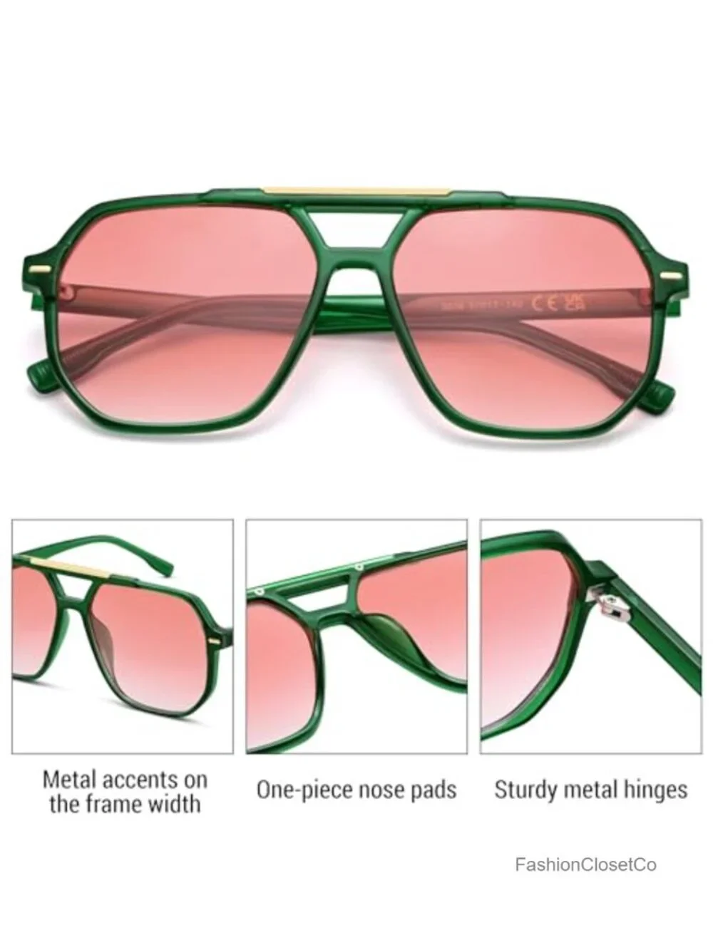 Oversized Retro Aviator Sunglasses Square Frame UV400 Protection